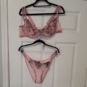 Adore Me Pink Floral Embroidered Bra Set